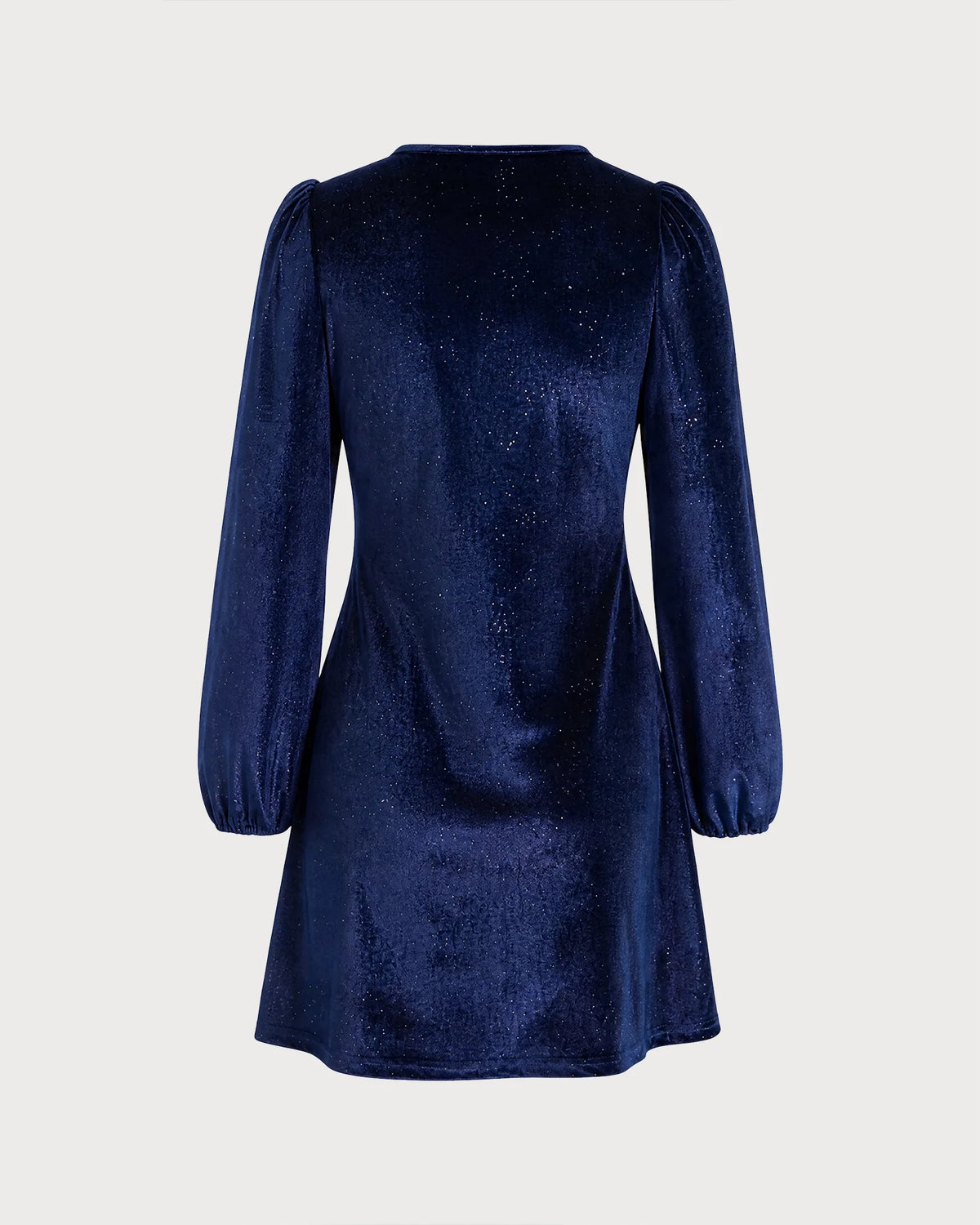 Vestido Mini Terciopelo Azul Con Escote Cowl Y Mangas Abullonadas